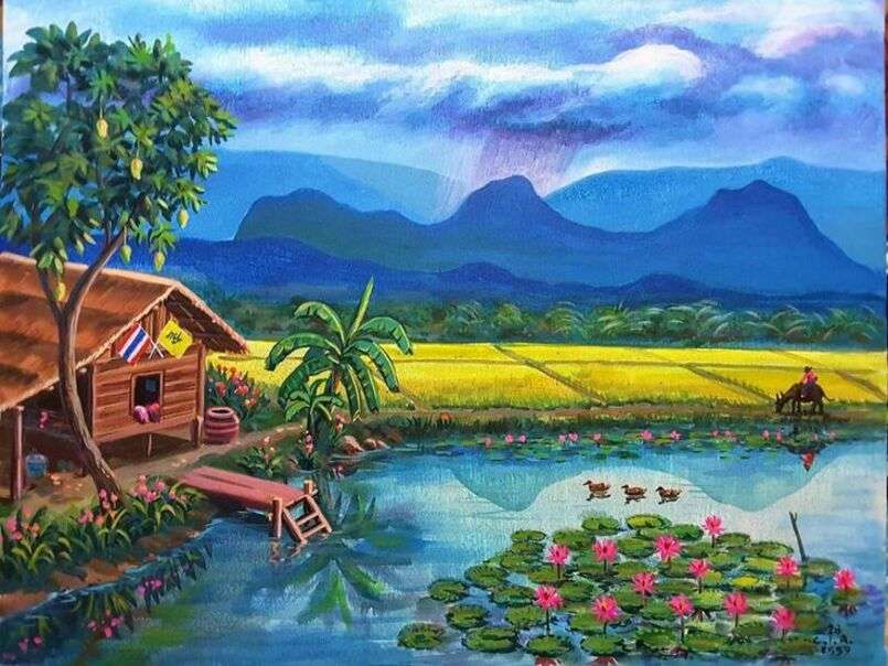 Piccola casa a Chai Chan Bangkok Thailandia - Arte n. 1 puzzle online
