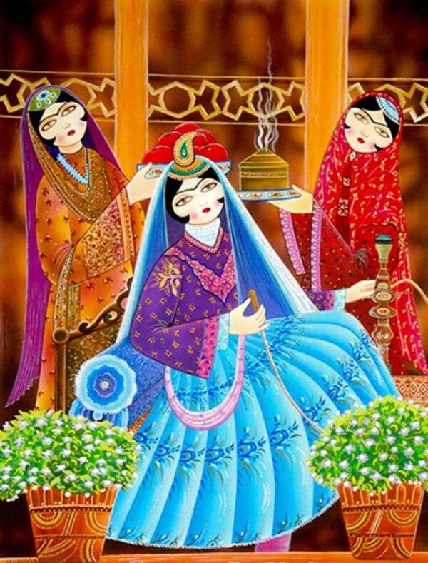 Дами в традиционни ирански носии - Изкуство №1 онлайн пъзел