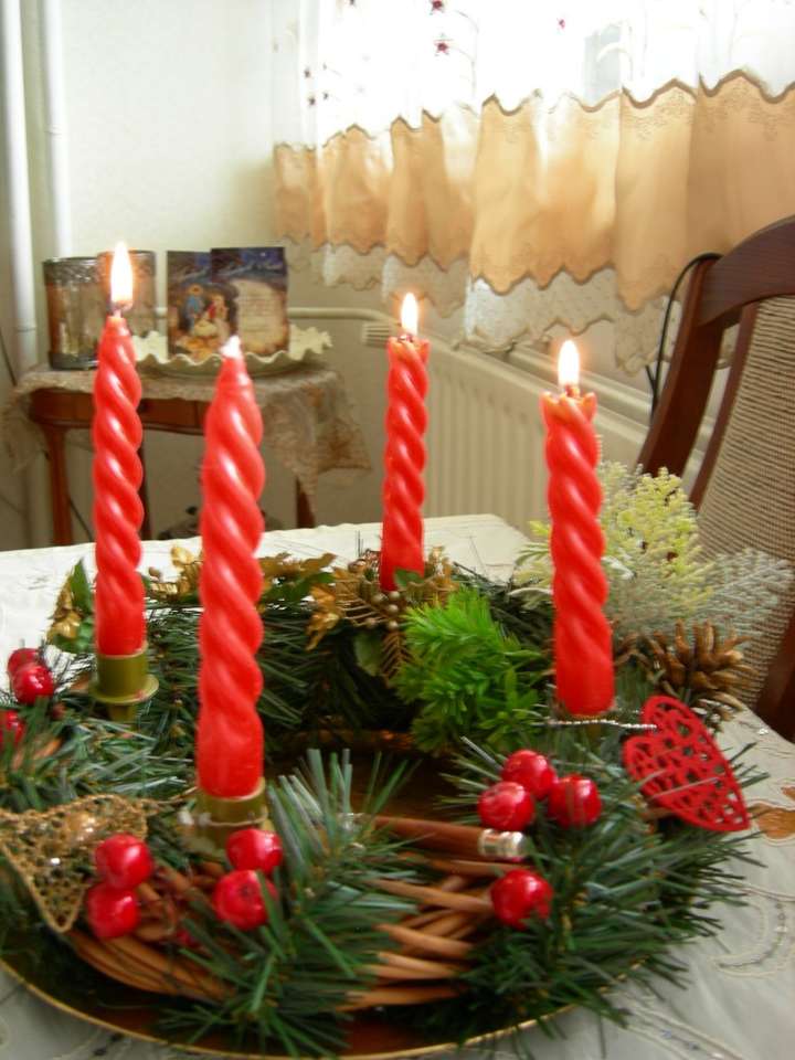 Vánoční dekorace se svíčkami online puzzle