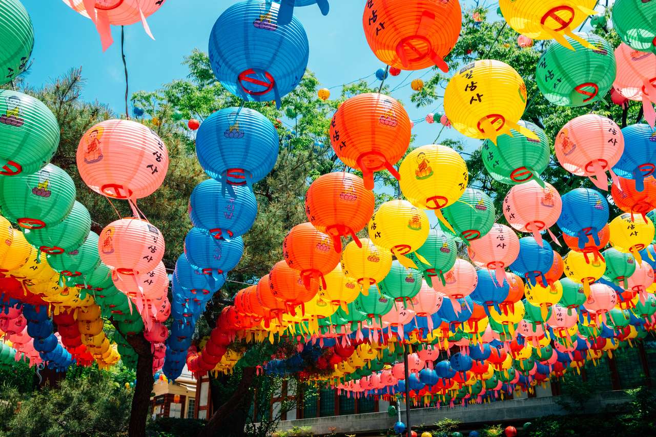 Kleurrijke lantaarns in Seoul, Korea online puzzel