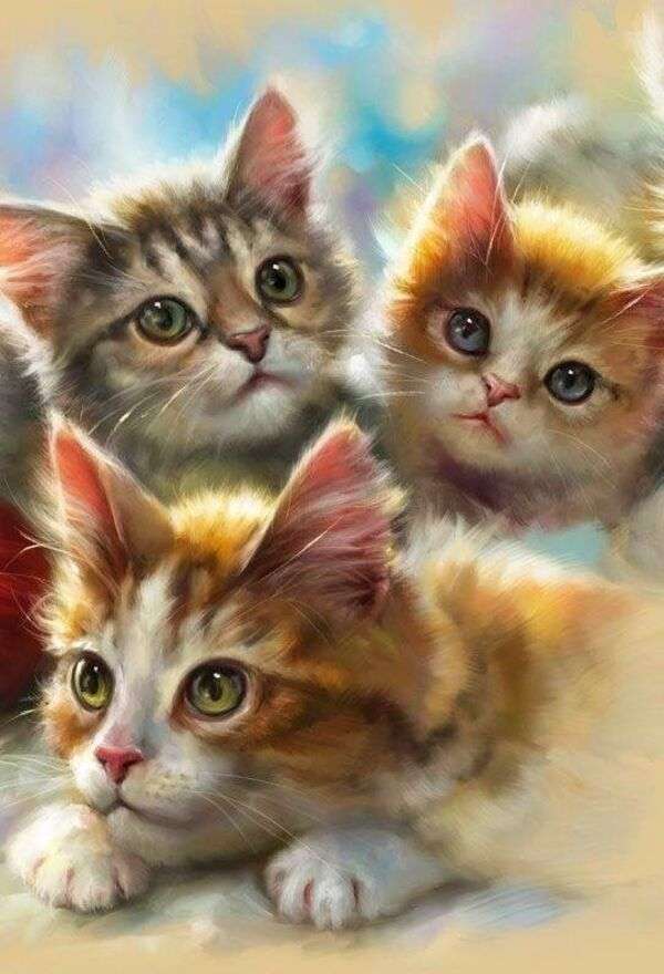 Tre söta och drömska kattungar Pussel online