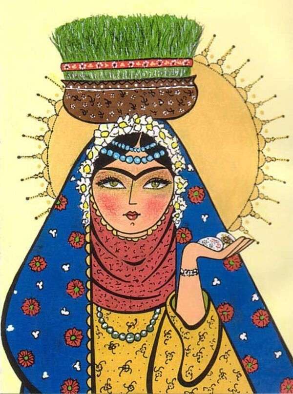Dama Iranie lleva canasta en su cabeza - Arte #4 rompecabezas en línea