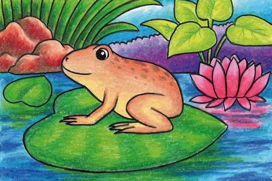Frog perched on a leaf in the lake jigsaw puzzle online