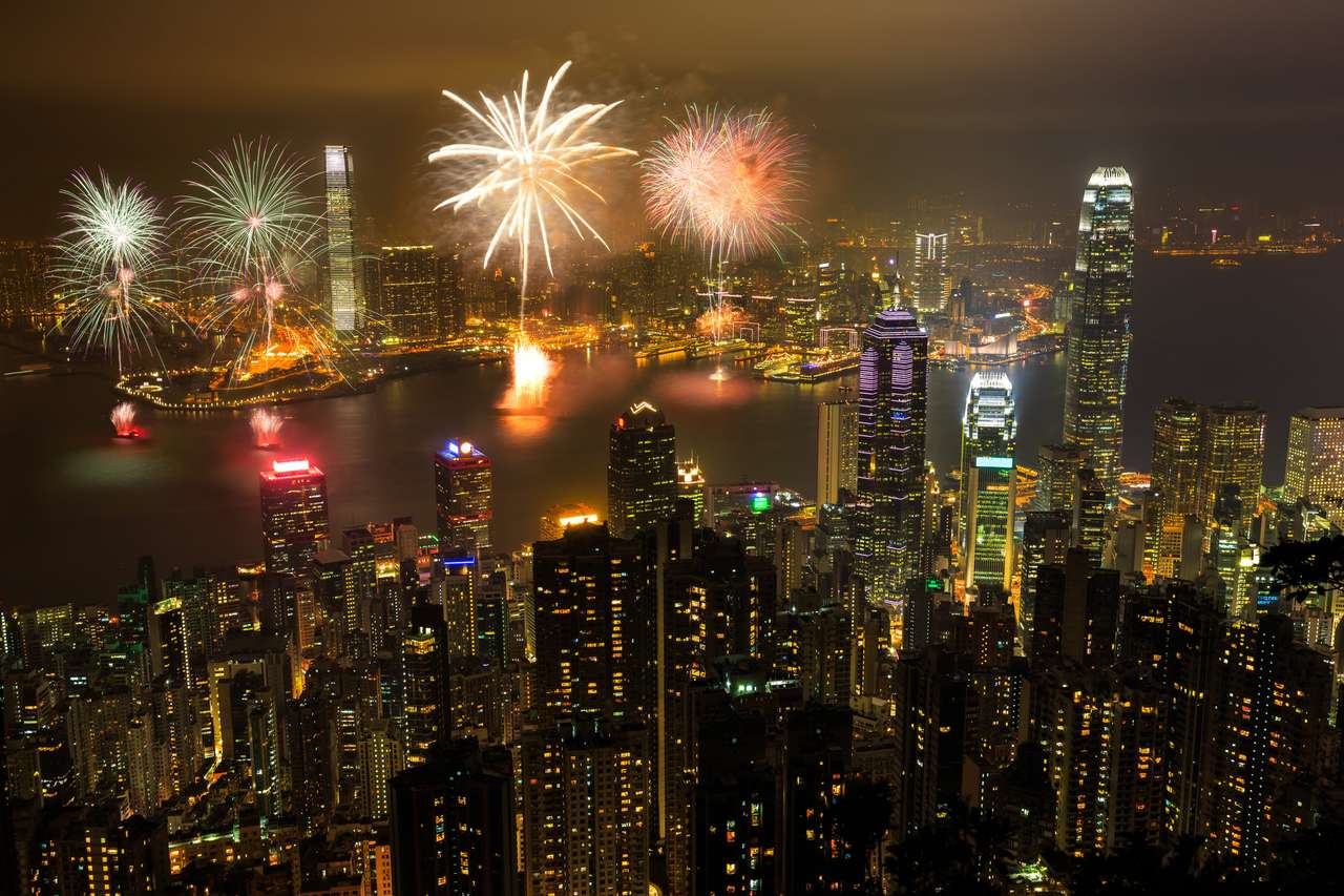 Feuerwerk am Victoria Harbour, Hongkong Online-Puzzle