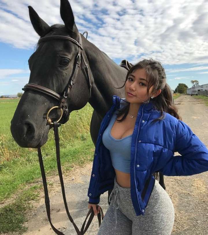 den vackra unga damen med sin häst pussel på nätet