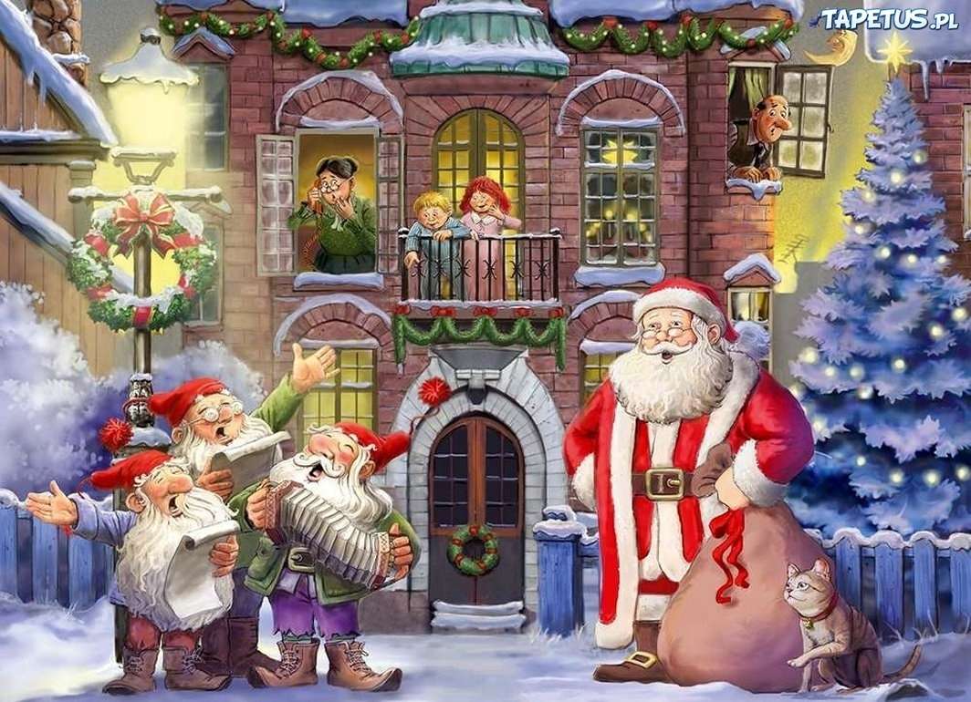 Vánoce - Santa, trpaslíci. skládačky online