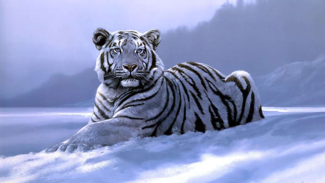 Bengaalse tijger in de sneeuw legpuzzel online