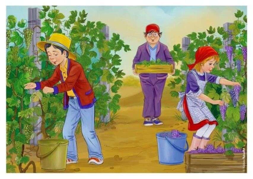 Пейзаж № 82 - Хората берат грозде онлайн пъзел