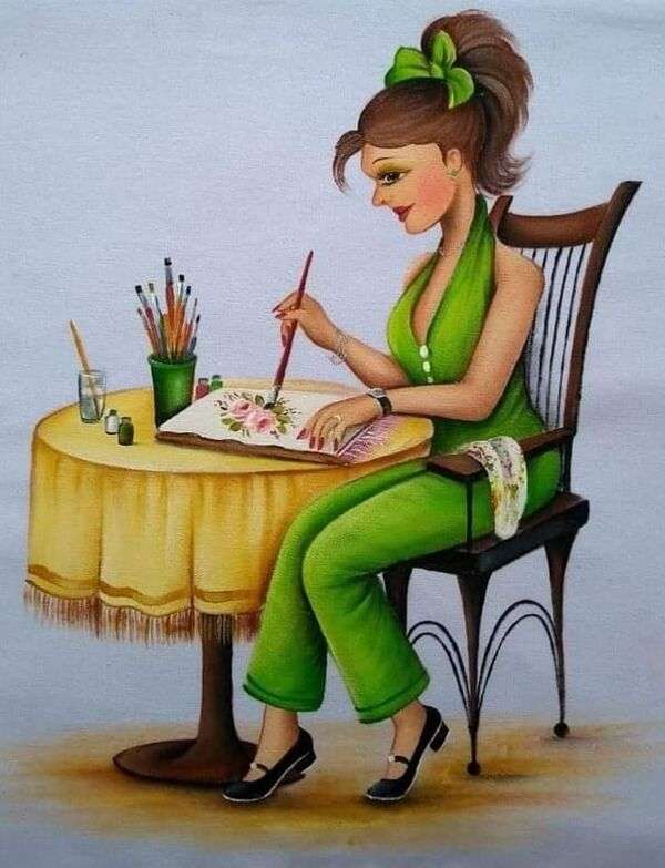 dáma zelený oblek kreslení skládačky online