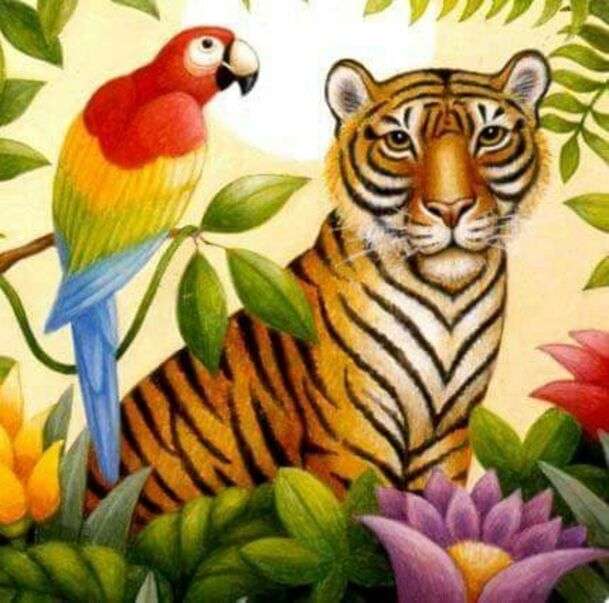 En vacker tiger ackompanjerad av en limpet Pussel online