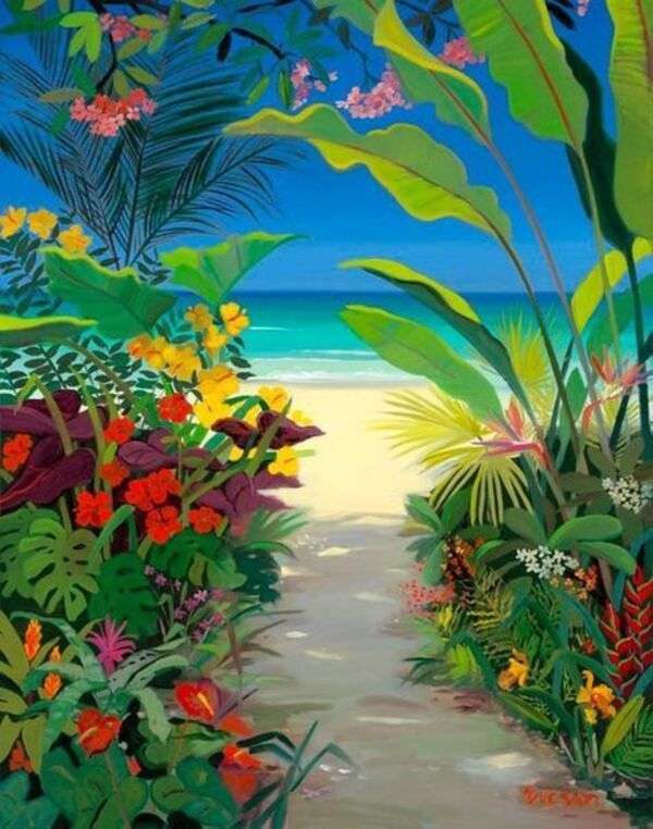 Хороший вход на пляж с множеством цветов пазл онлайн