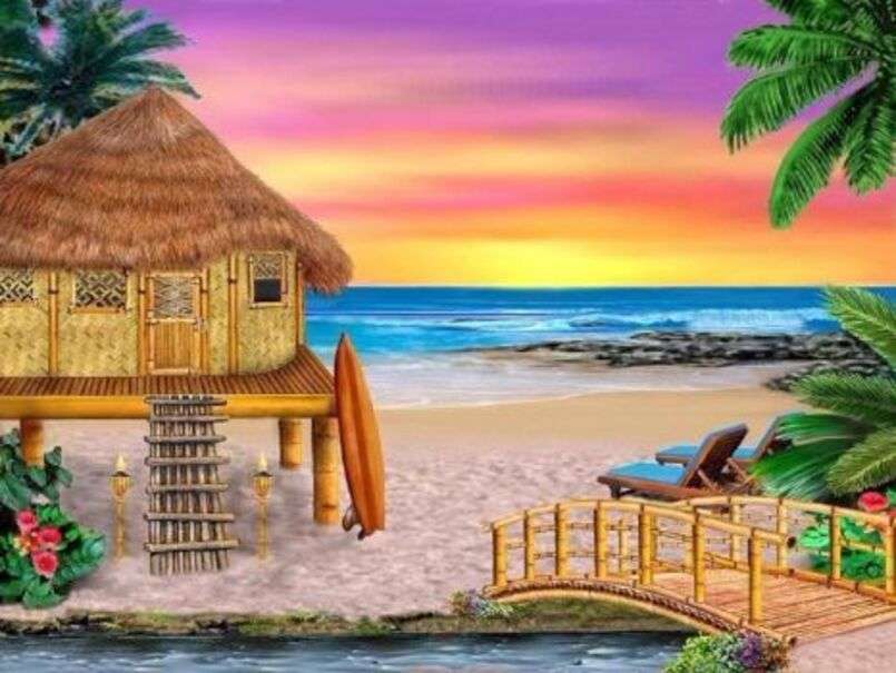 Cabana de palha na praia puzzle online