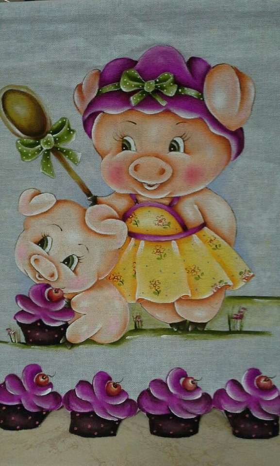 Zeer flirterige kleine varkensmoeder met haar baby legpuzzel online