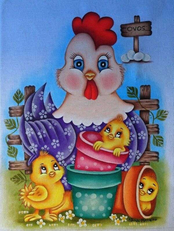Matka slepice se svými třemi kuřaty skládačky online