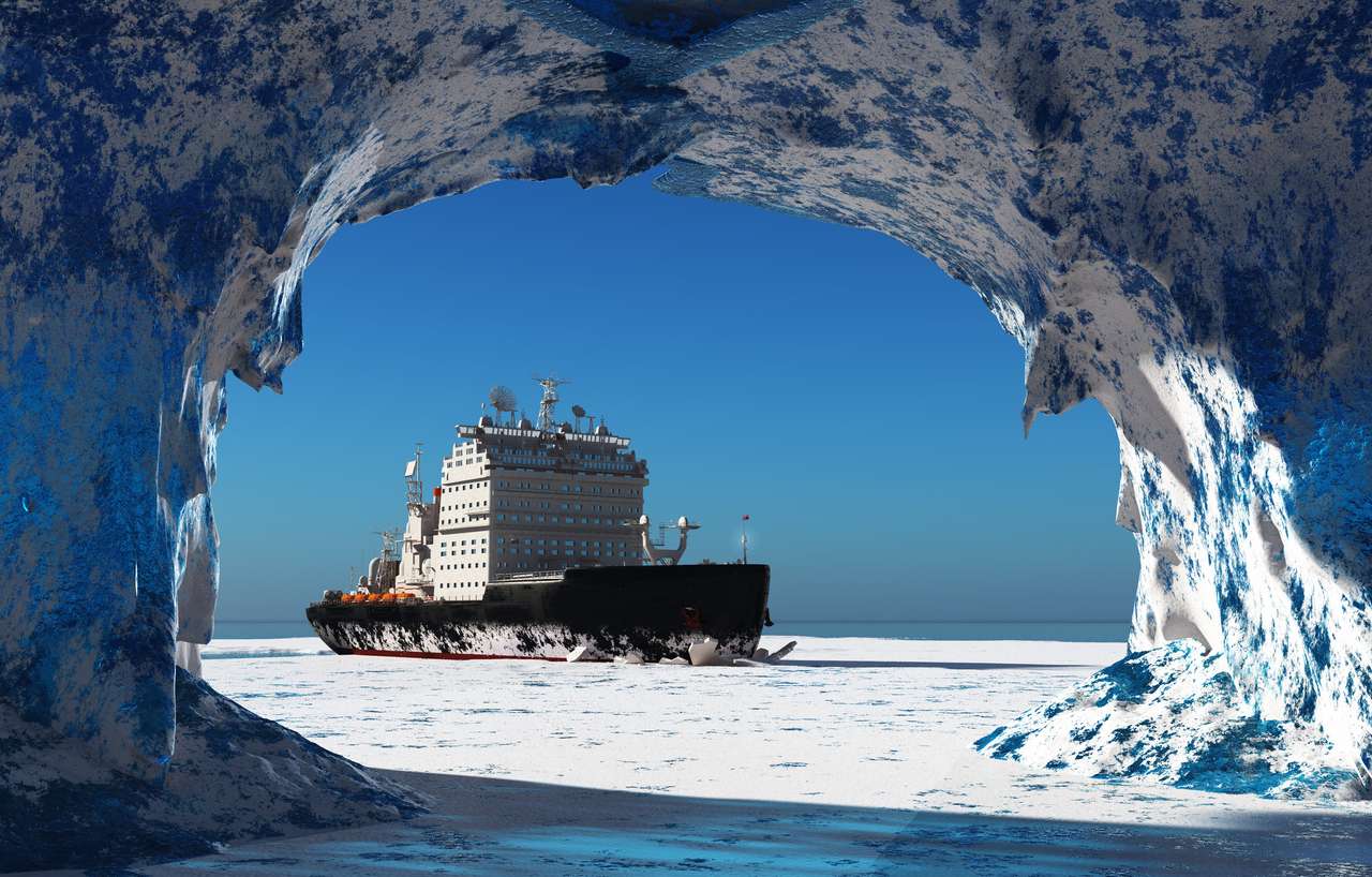 Eisbrecherschiff auf dem Eis im Meer Puzzlespiel online