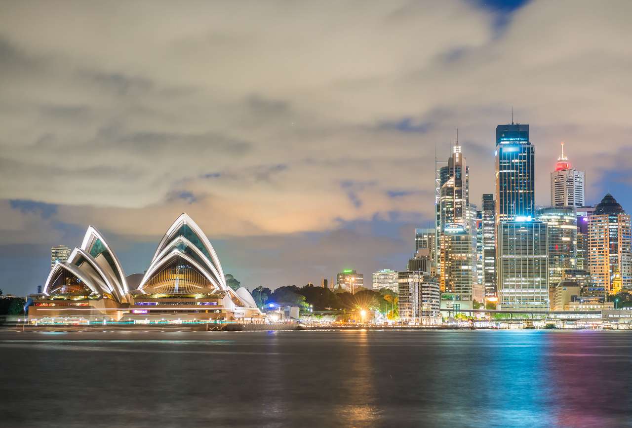 Sydney, Australien. Fantastisk skyline i skymningen. pussel på nätet