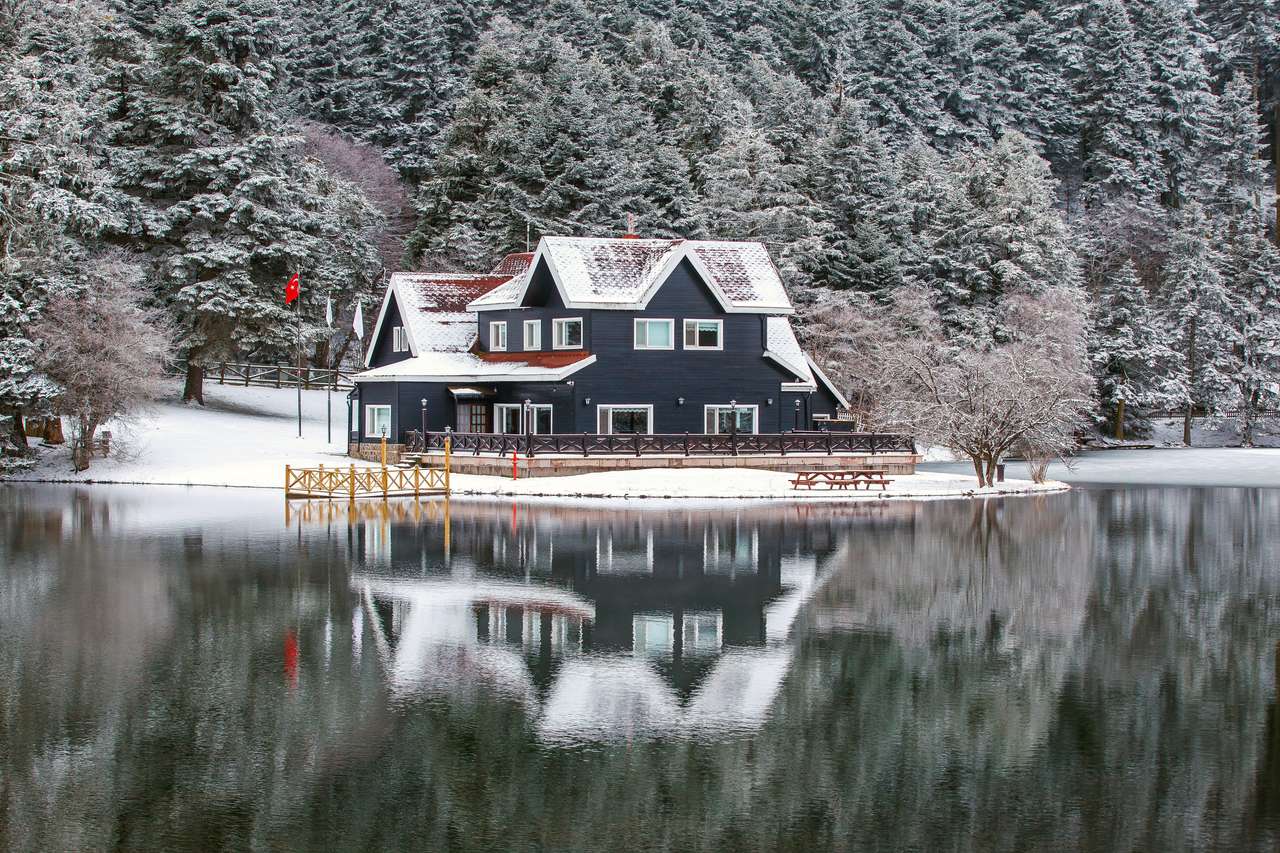 Casa no inverno de Abant Lake puzzle online