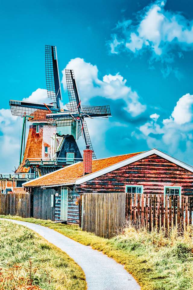 Větrné mlýny na předměstí Amsterdamu skládačky online