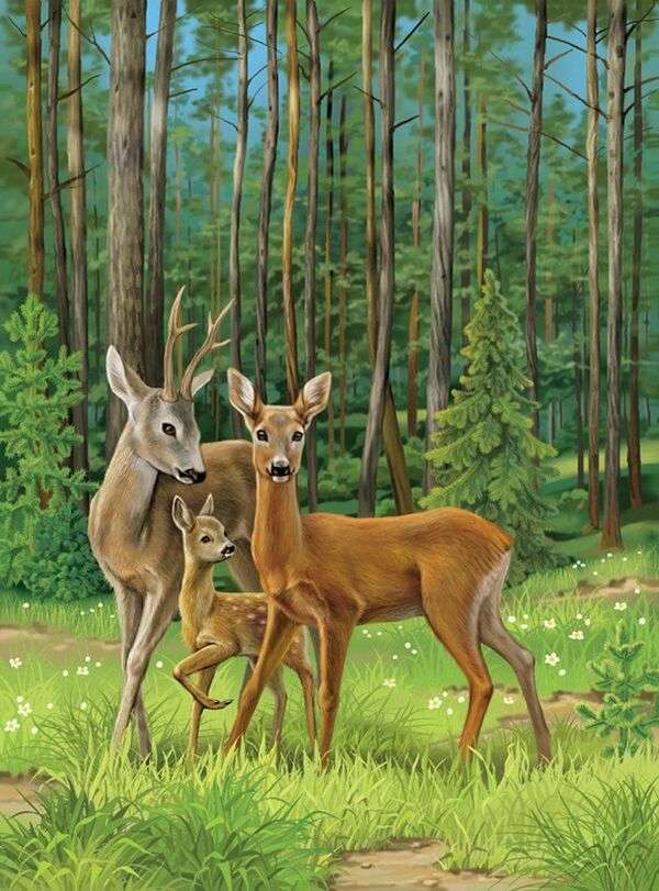 Deer and Bambi in the jungle jigsaw puzzle online