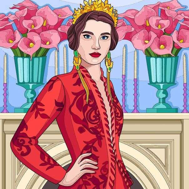 Elegante signora in abito rosso puzzle online