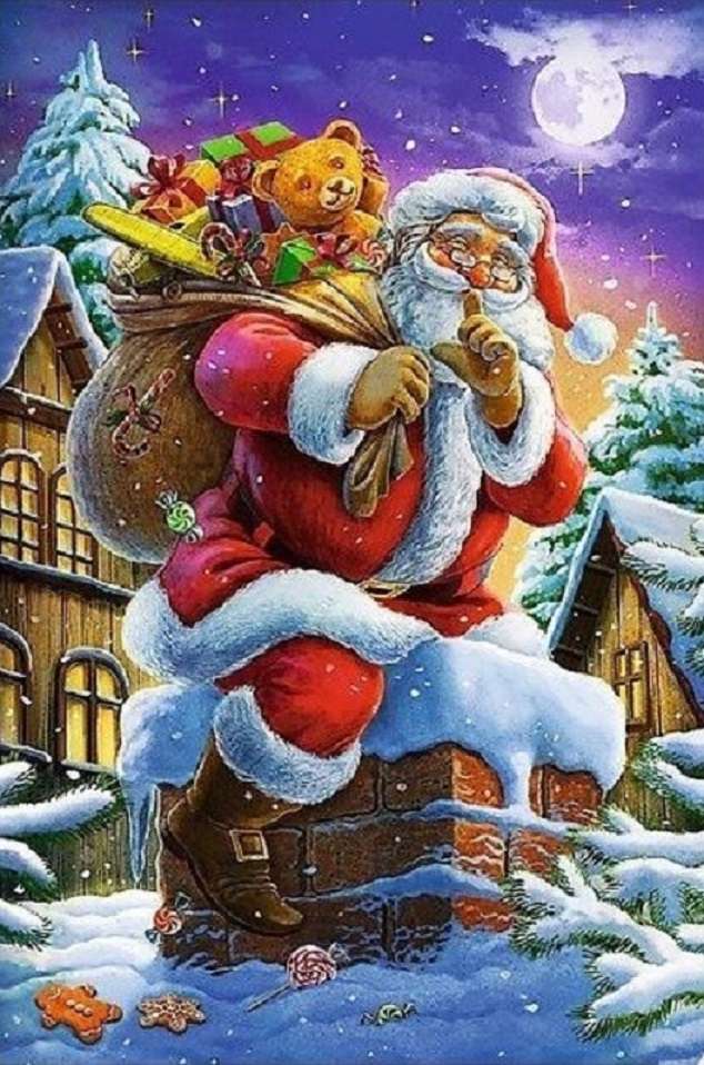 Άγιος Βασίλης στην καμινάδα. online παζλ