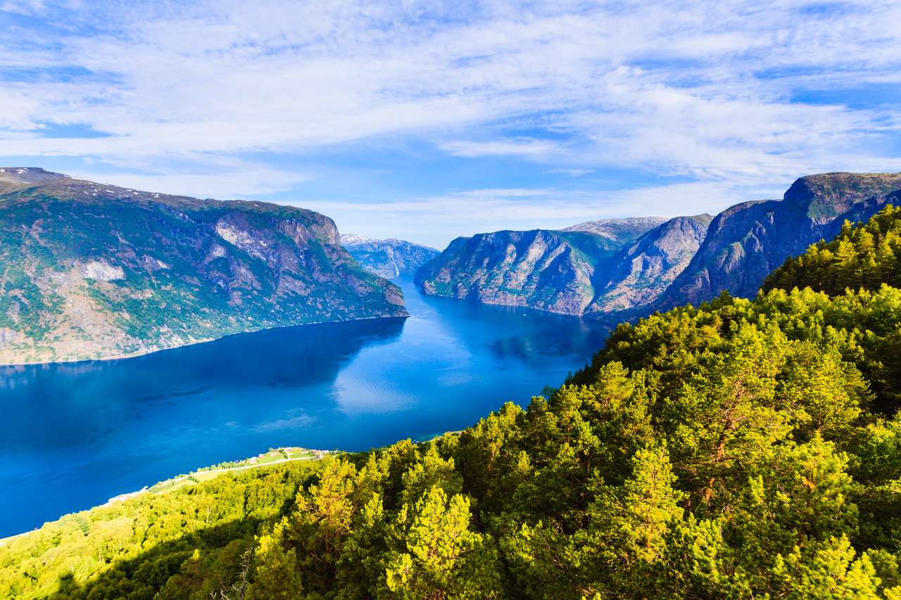 Paysage de fjord d'Aurlandsfjord, Norvège Scandinavie puzzle en ligne