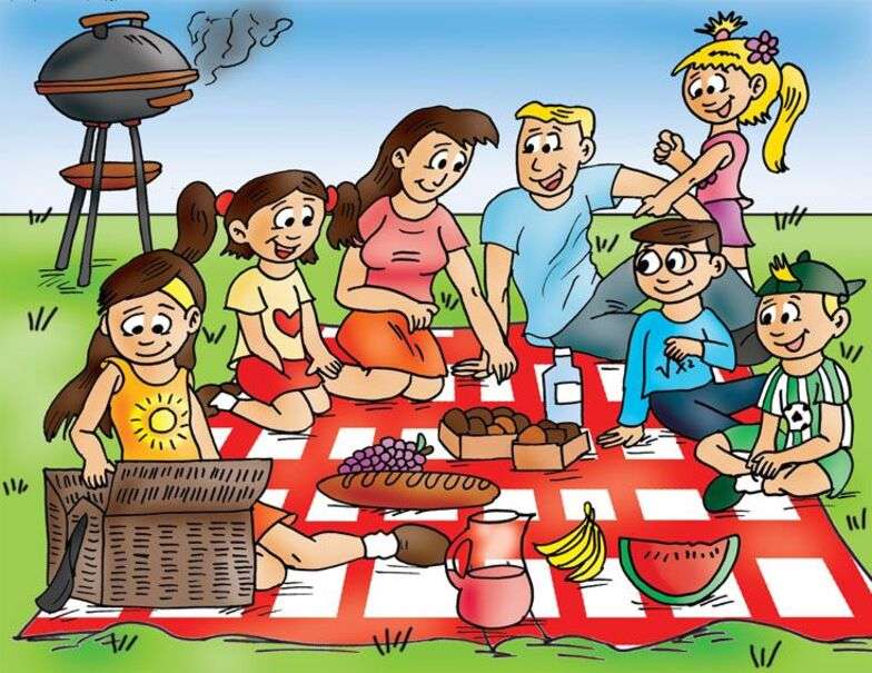 Grote familie op picknick online puzzel