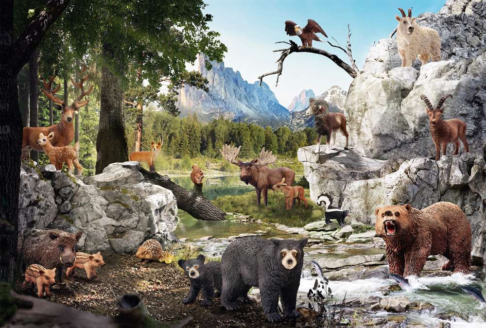 Animali nella foresta vicino al ruscello puzzle online