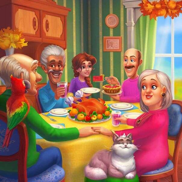 Família reunida jantando quebra-cabeças online
