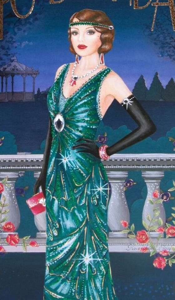 Very elegant lady in green dress jigsaw puzzle online