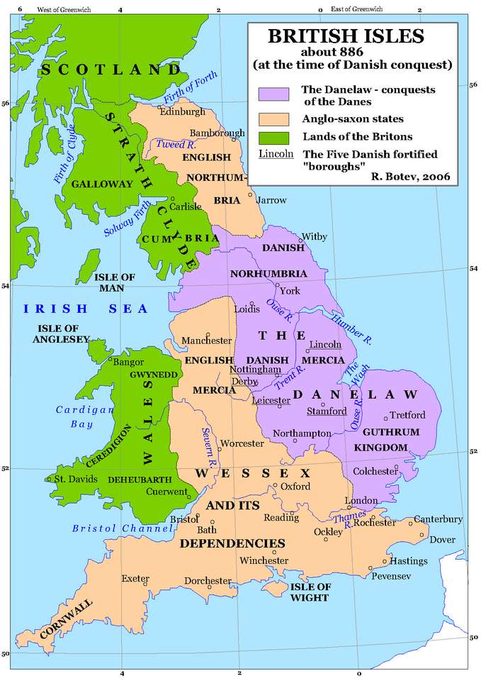 Датски територии през 886 г. в Англия - Danelaw онлайн пъзел