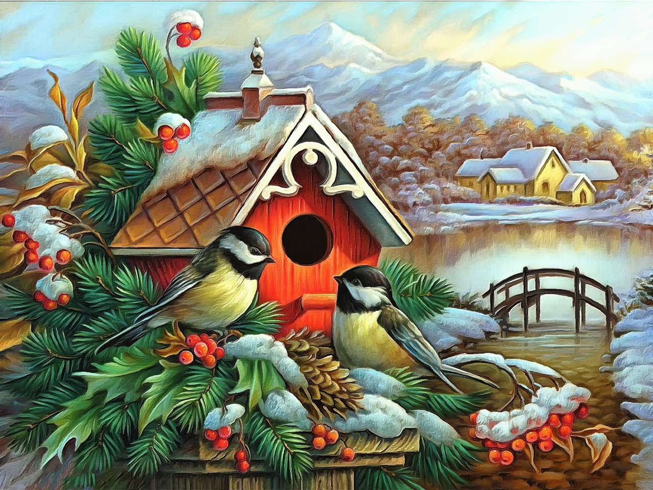 Weihnachtsvogelhaus Online-Puzzle