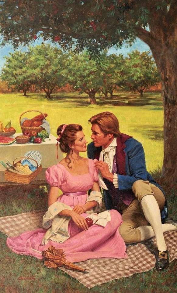 Par njuter av eftermiddagen med picknick Pussel online
