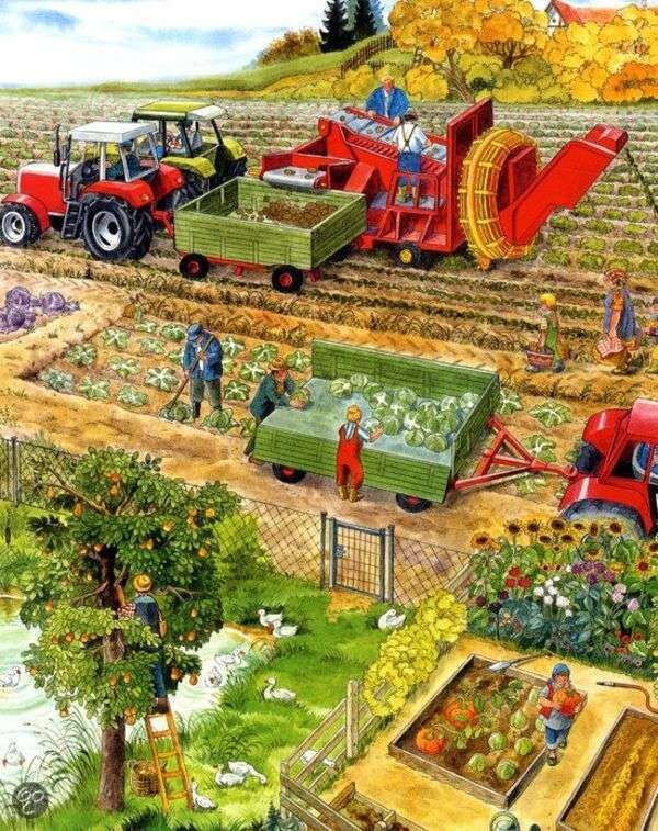 Trabalhadores plantando e colhendo colheitas puzzle online