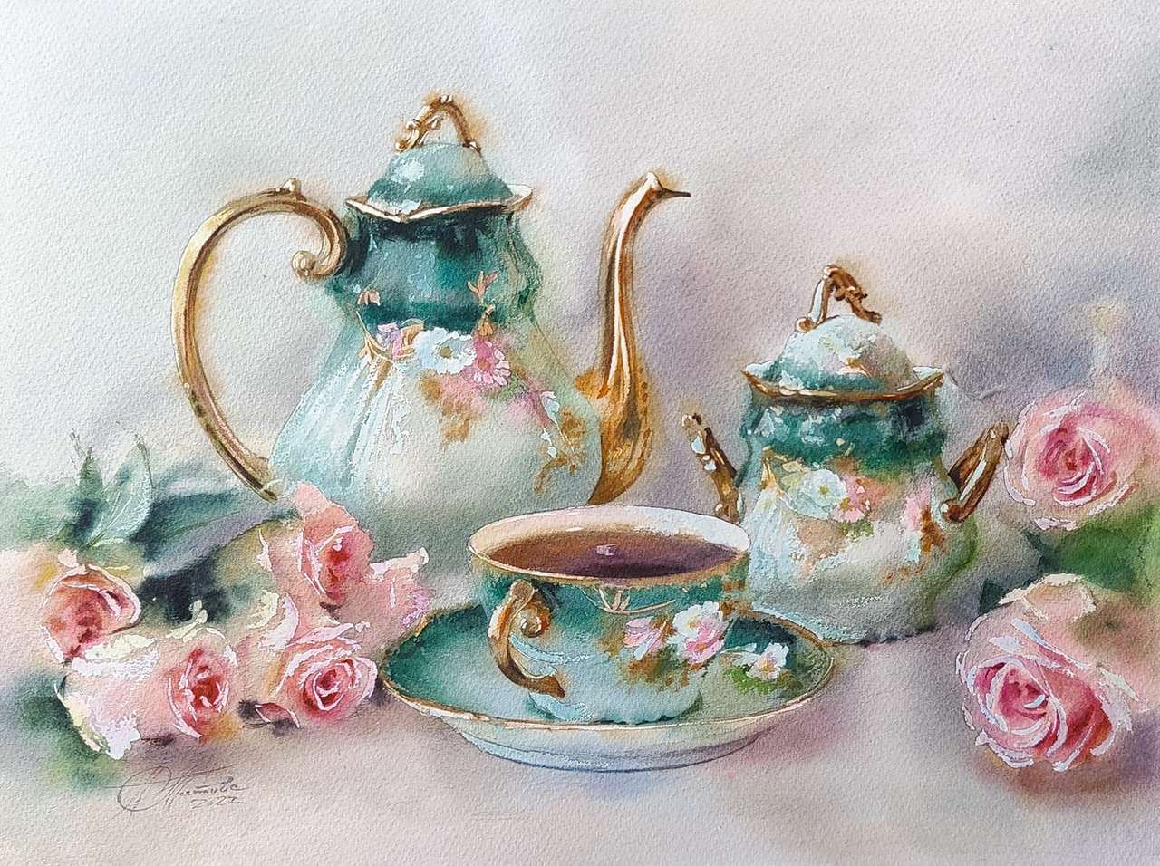 Uma xícara de chá floral quebra-cabeças online