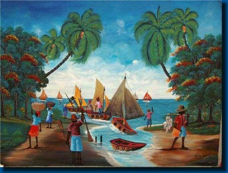 Oameni care lucrează pe plajele din Haiti - Art #3 puzzle online