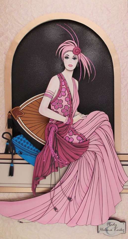 Elegáns hölgy hosszú rózsaszín ruha kirakós online