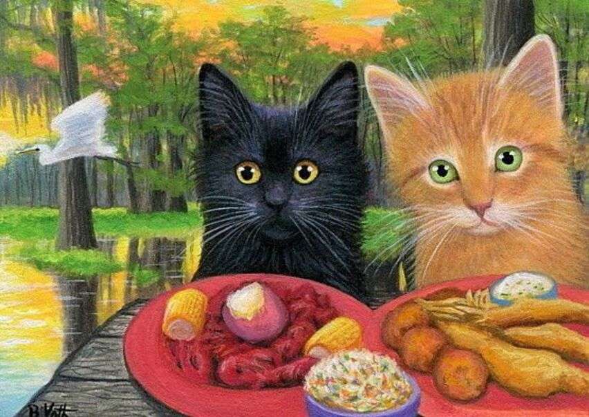 Lindos gatitos preparados para cenar rompecabezas en línea