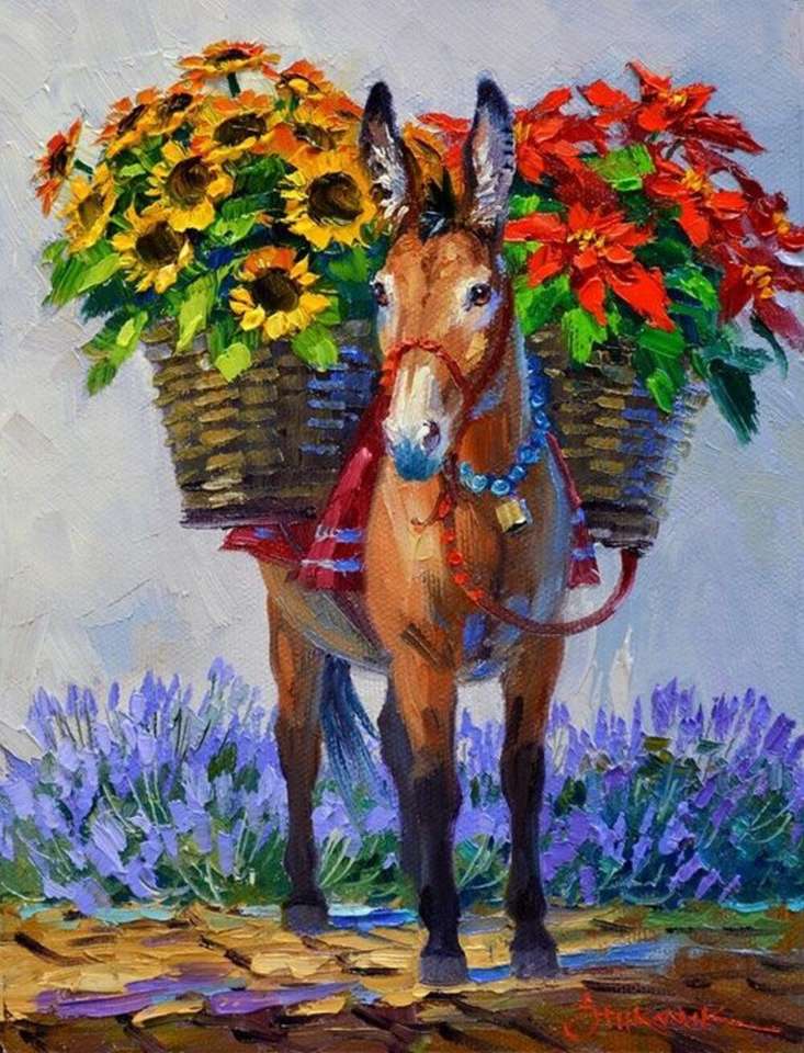 donkey carrying flowers online puzzle