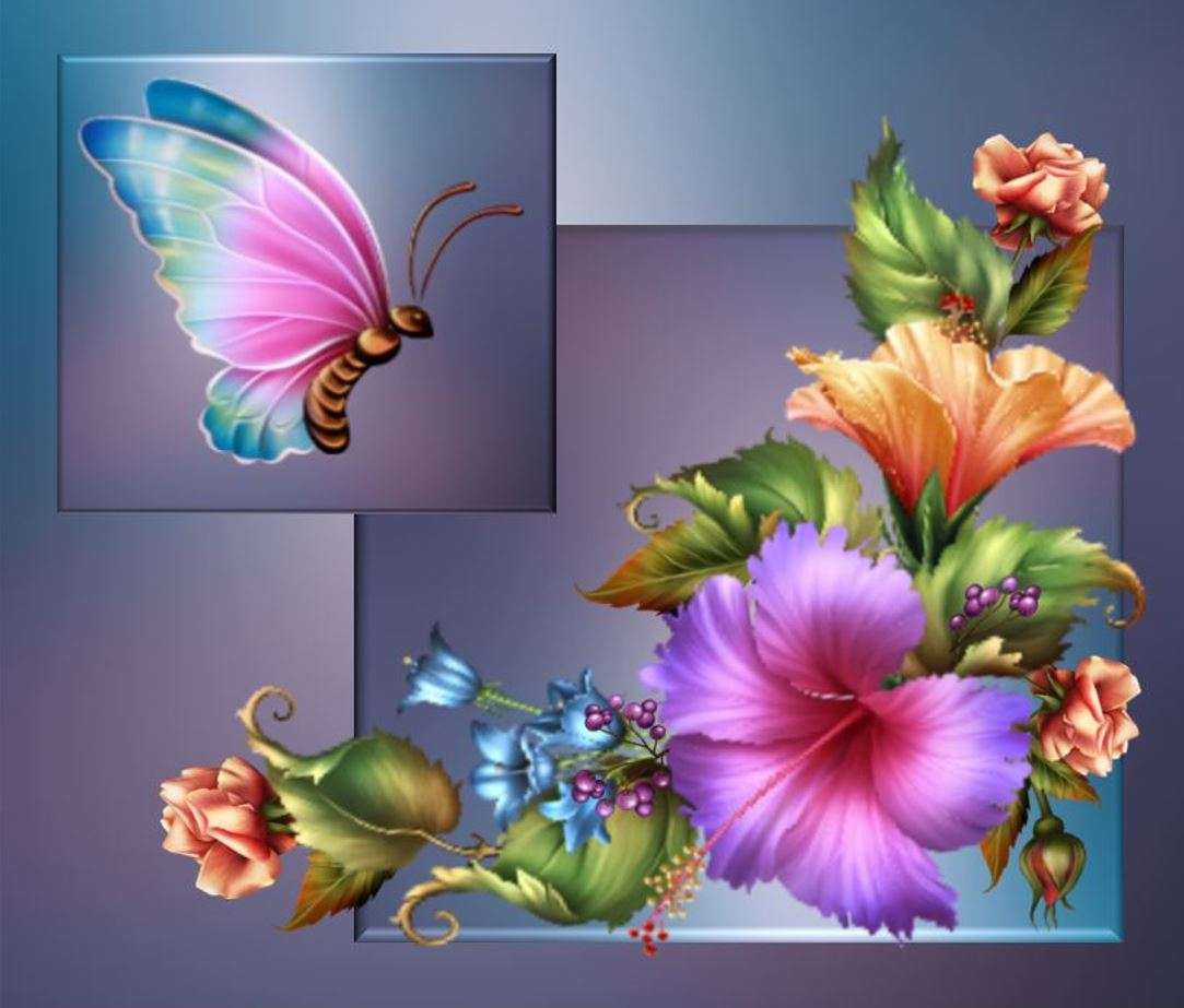 Λουλούδια και μια πεταλούδα online παζλ
