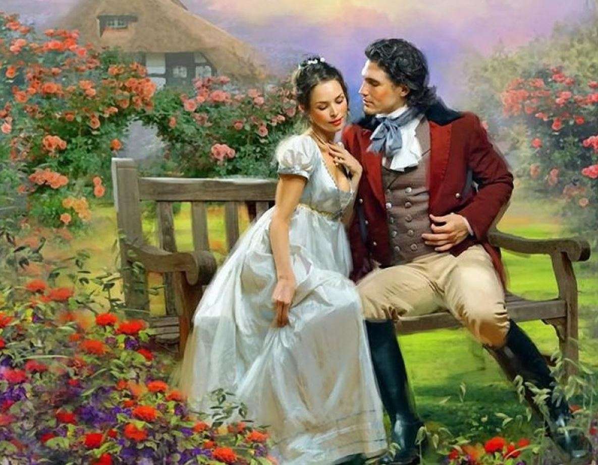 Романтичен момент в градината онлайн пъзел