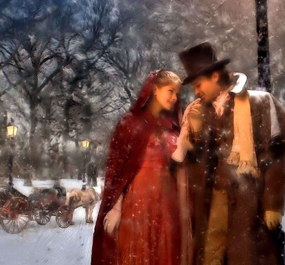 En romantisk promenad på vintern Pussel online