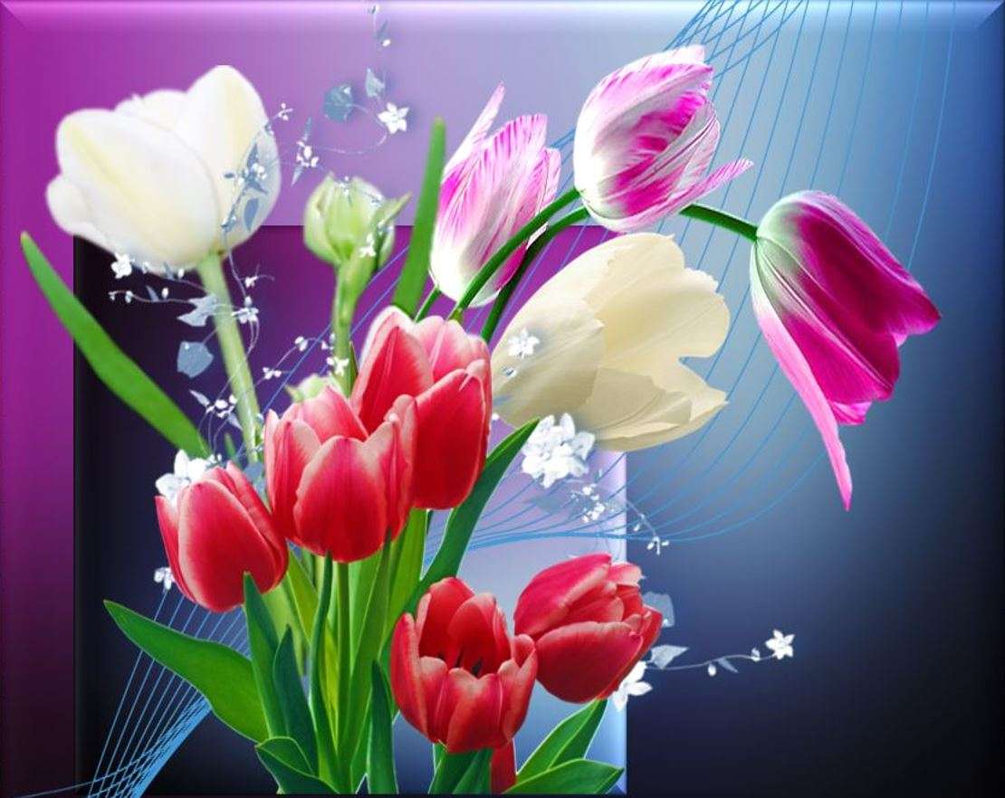 Ramo de tulipanes de colores rompecabezas en línea