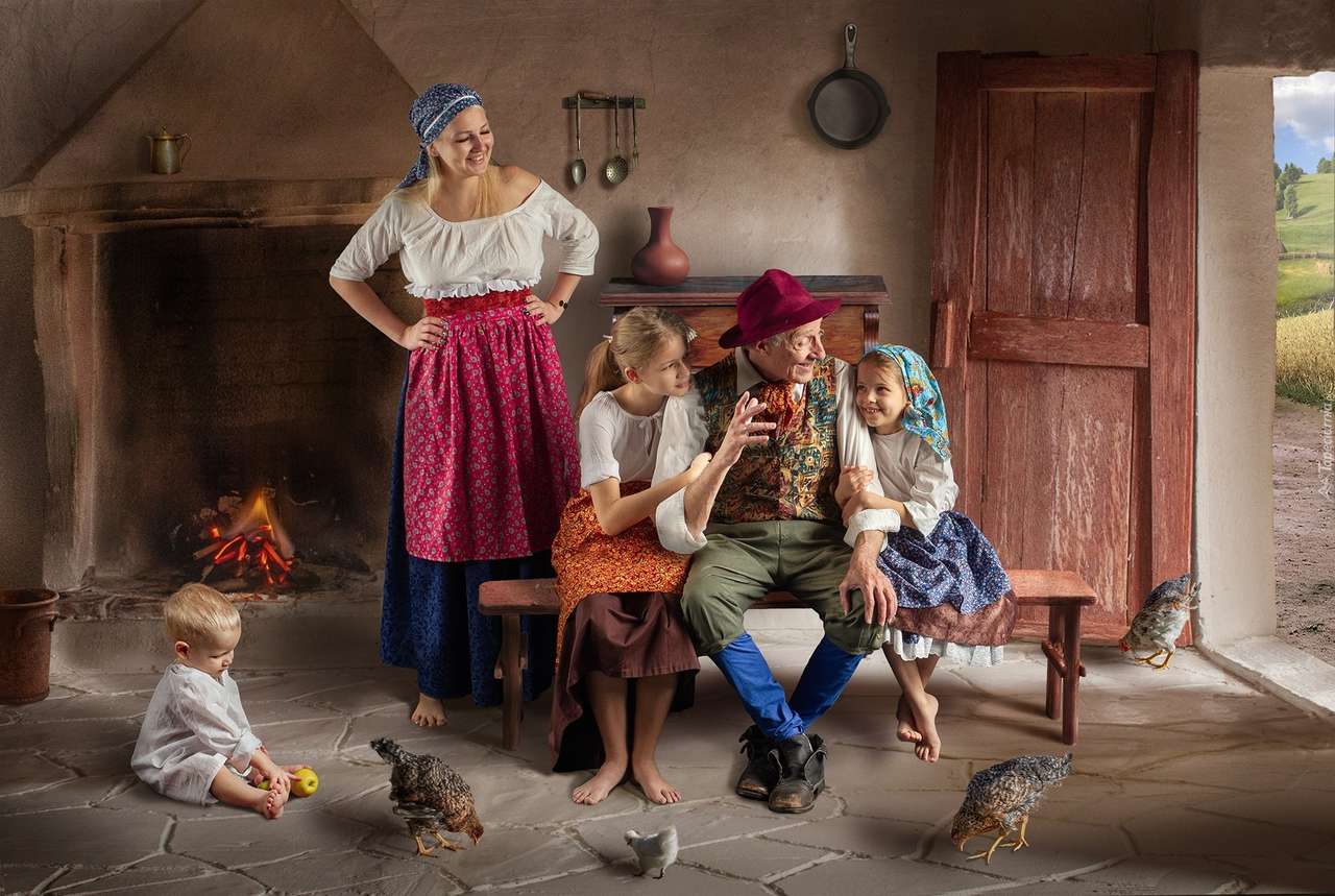 Family in a country cottage jigsaw puzzle online