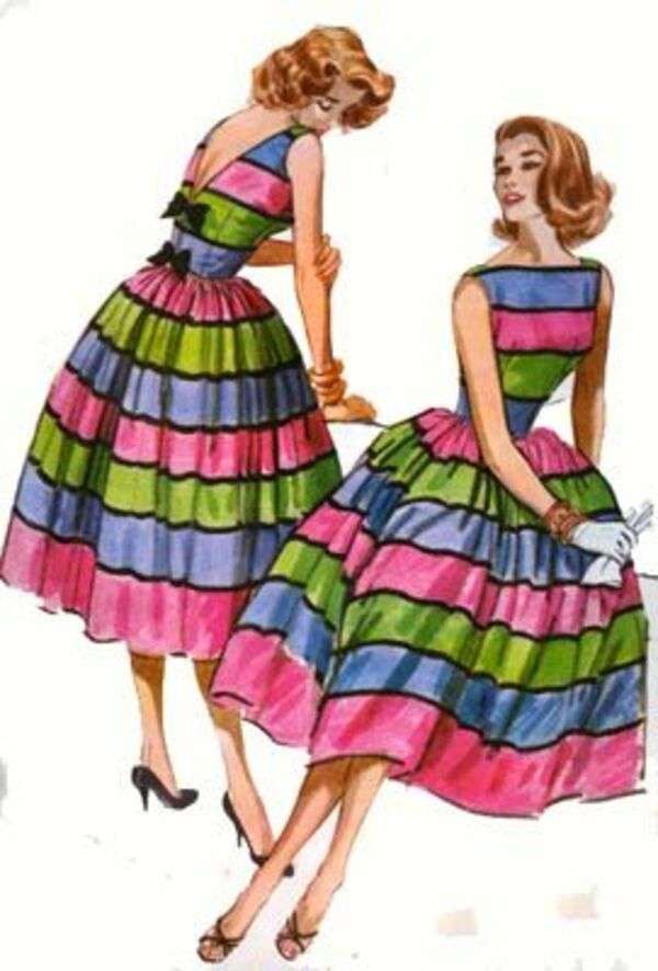 Dames met zeer elegante jurken jaar 1958 legpuzzel online
