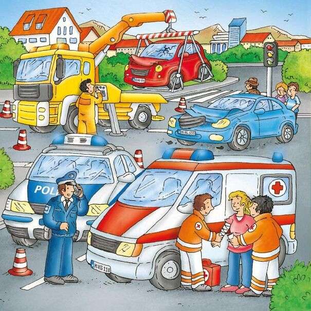 Police et Croix-Rouge dans un accident de voiture puzzle en ligne