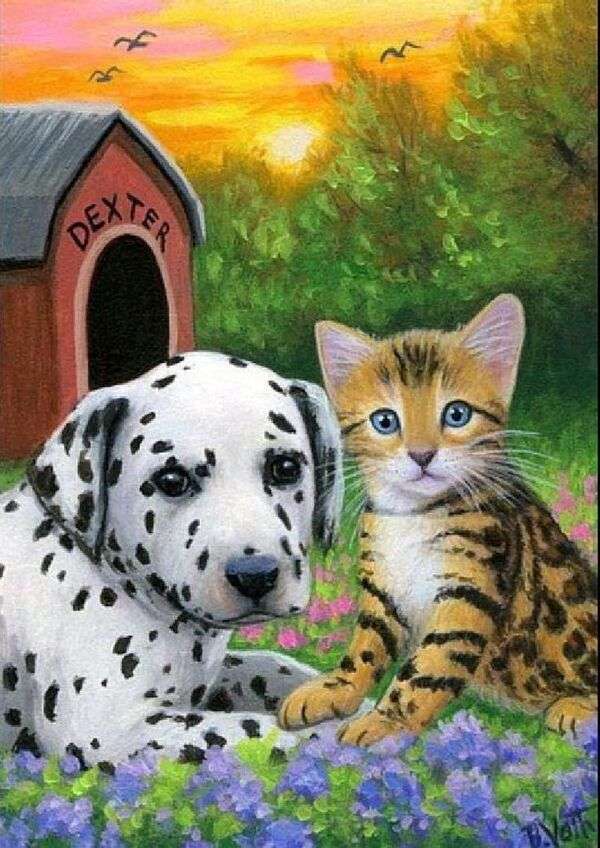 Chiot dalmatien très amical avec le chaton puzzle en ligne