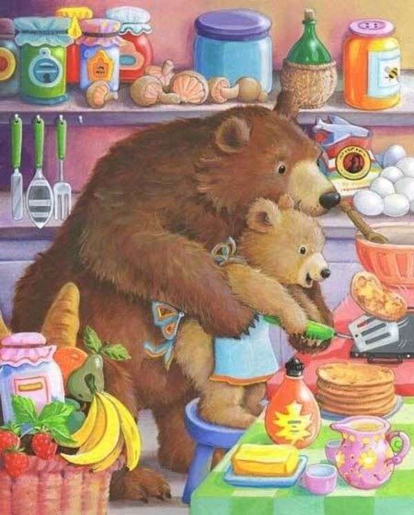 Aranyos kis medvék palacsintát főznek kirakós online