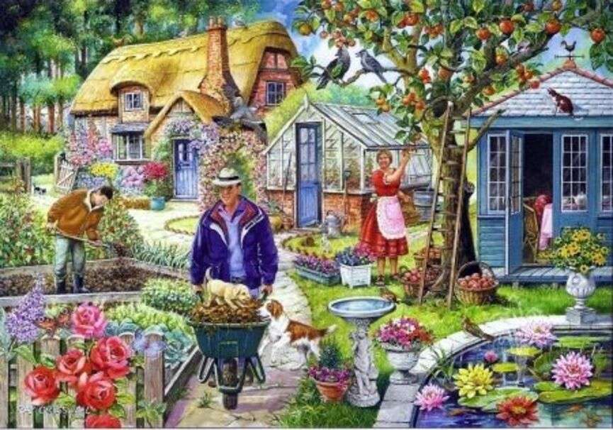 Famille travaillant dans leurs jardins puzzle en ligne
