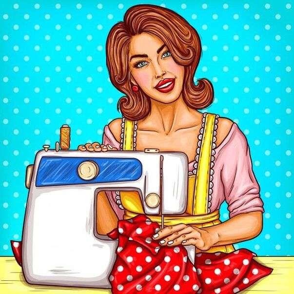 Glimlachende dame die op haar machine kookt online puzzel